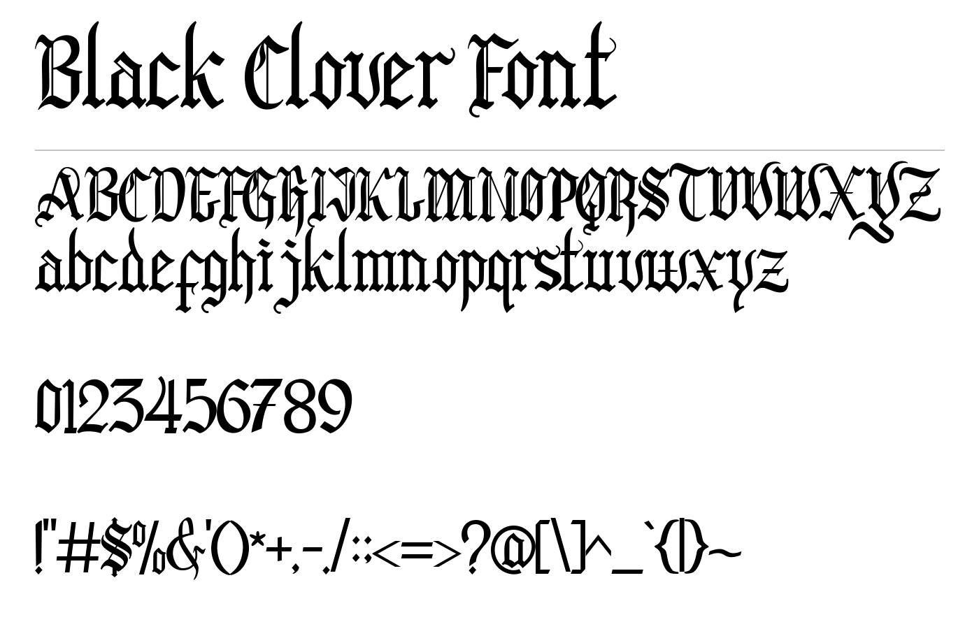 Black Clover Font preview
