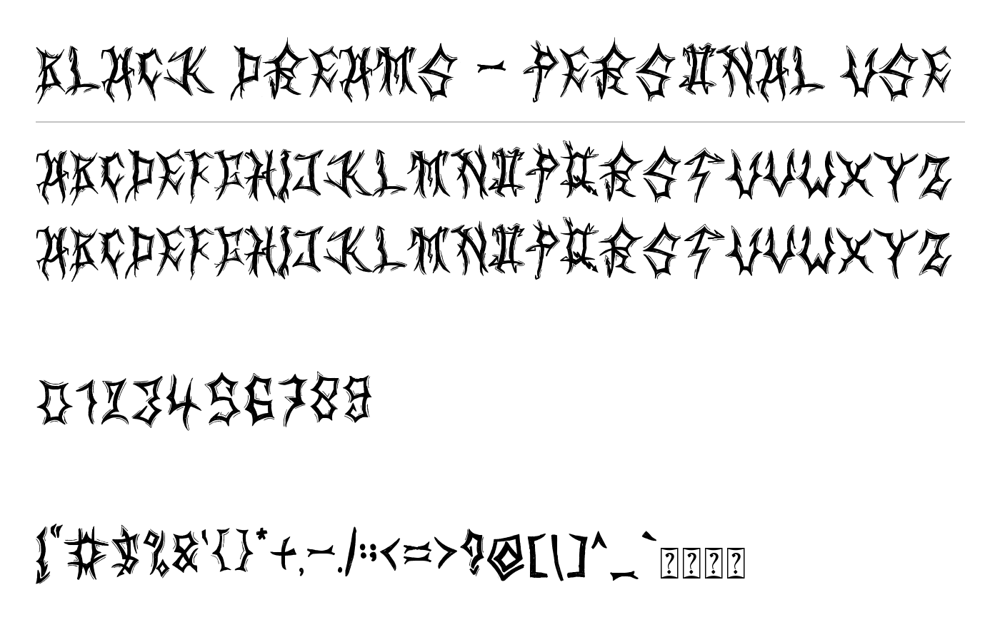 Black Dreams - Personal use Font preview