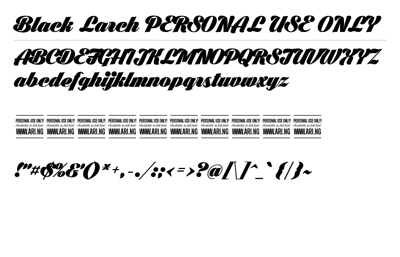 Black Larch PERSONAL USE ONLY Font preview