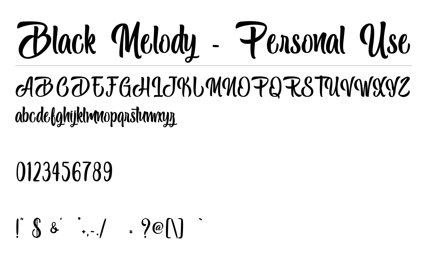Black Melody - Personal Use Font preview