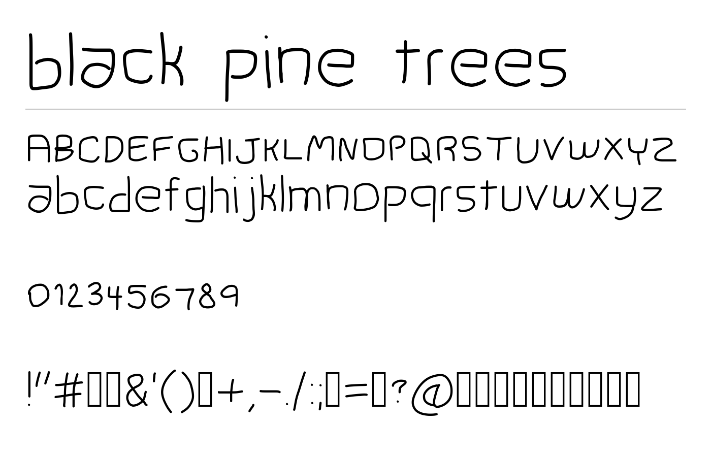 black pine trees Font preview