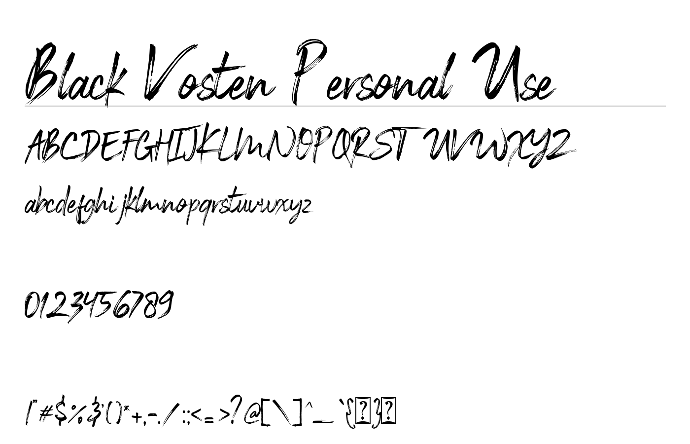 Black Vosten Personal Use Font preview