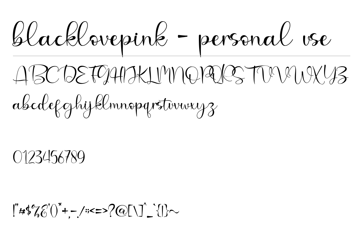 blacklovepink - personal use Font preview