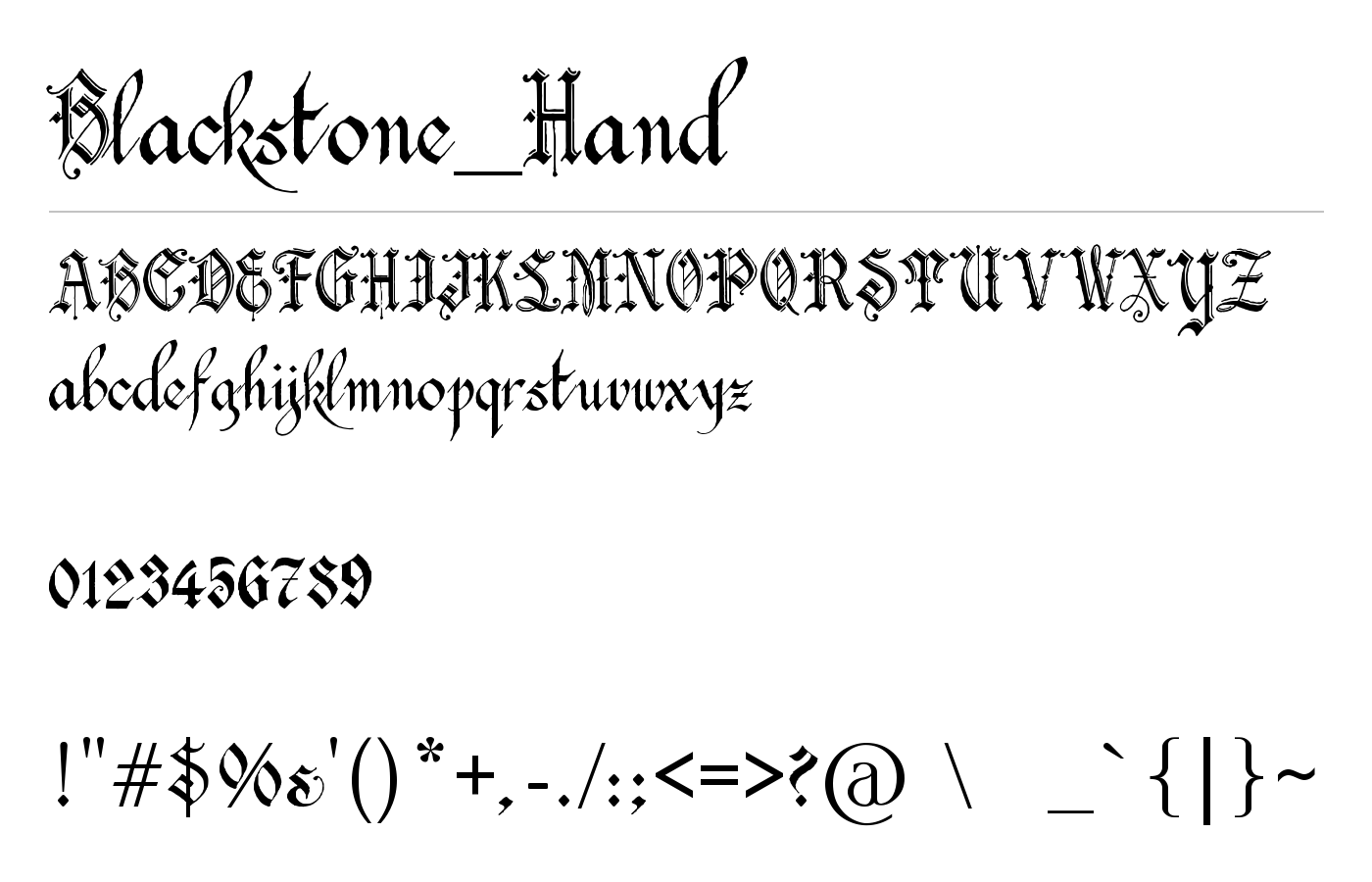 Blackstone_Hand Font preview