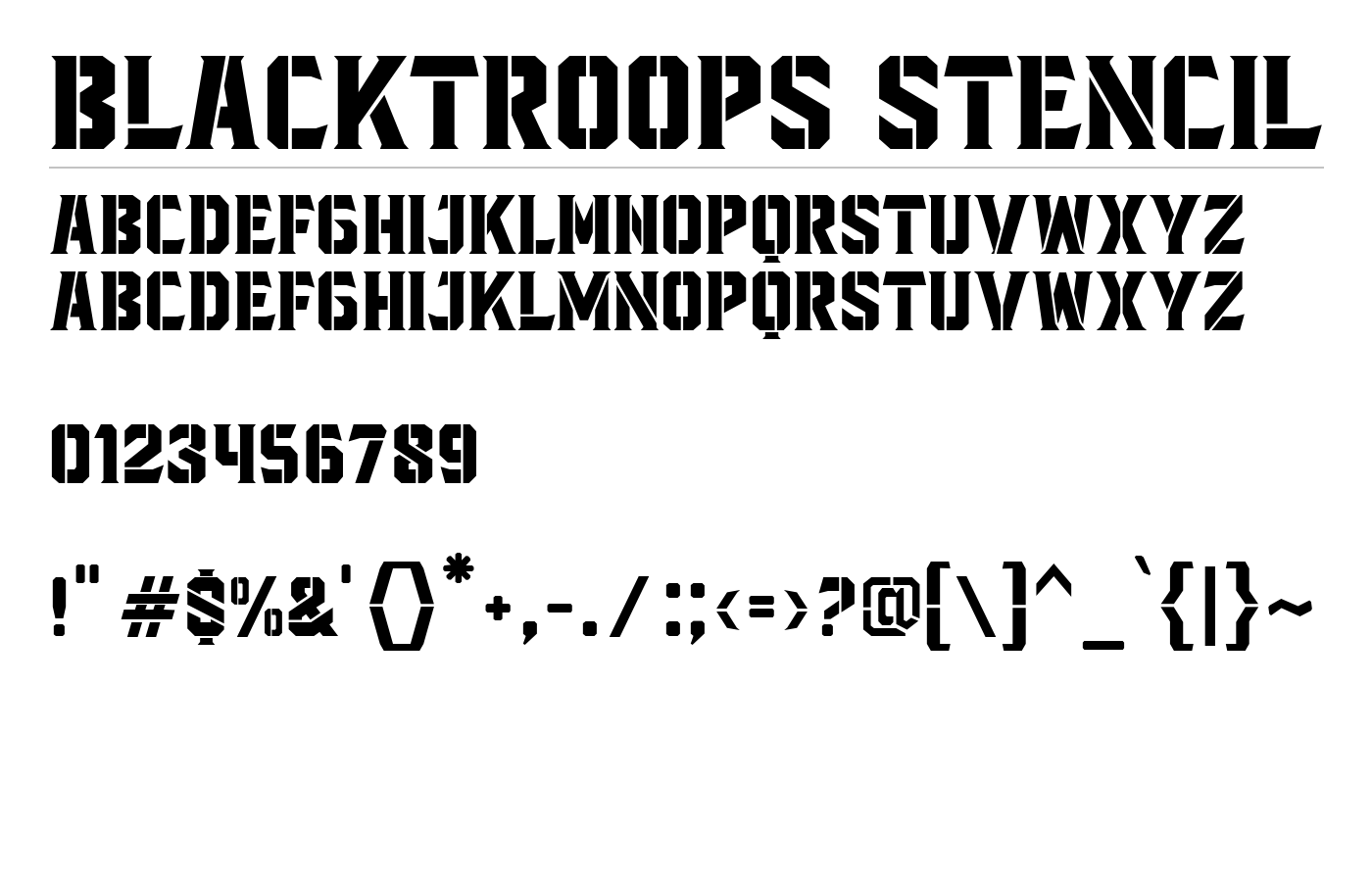 Blacktroops Stencil Font preview