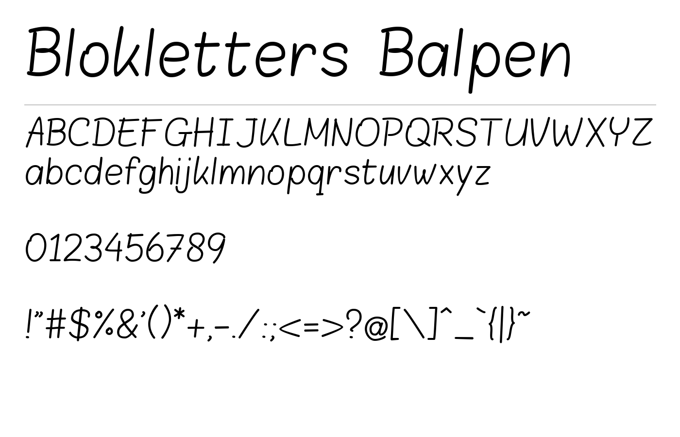 Blokletters Balpen Font preview
