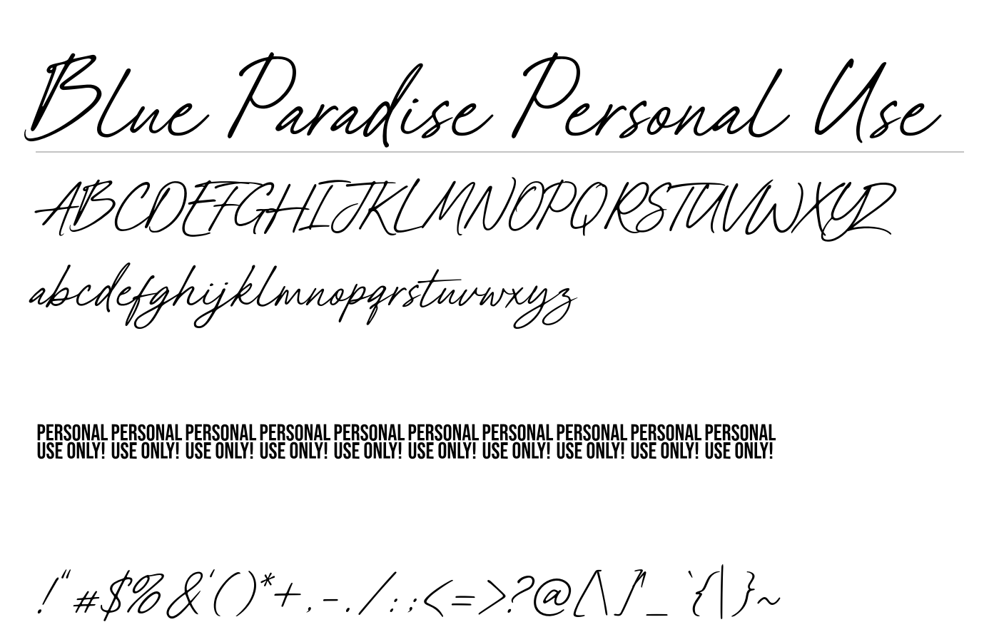 Blue Paradise Personal Use Font preview