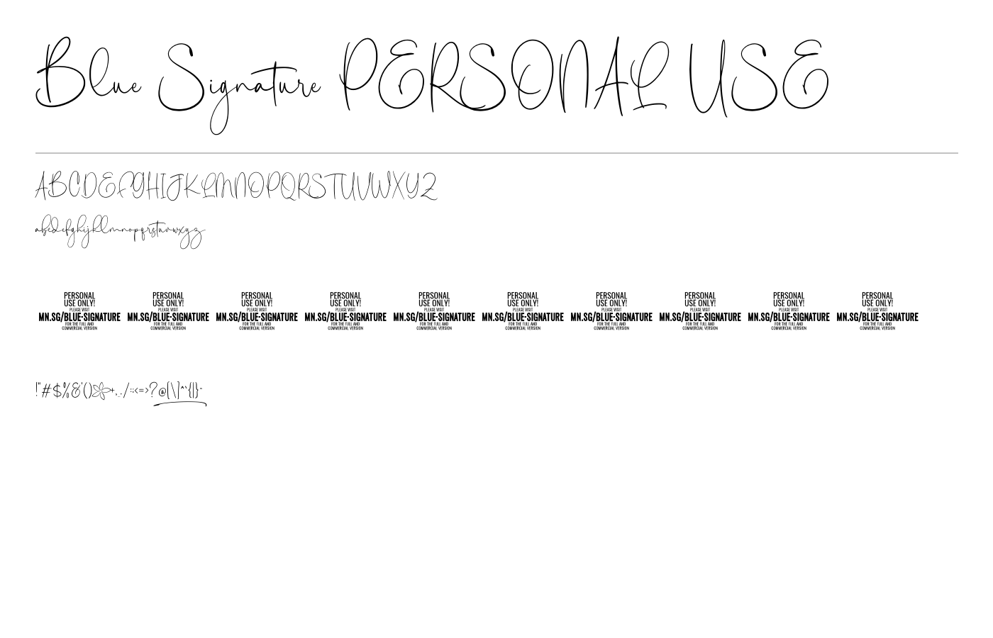 Blue Signature PERSONAL USE Font preview