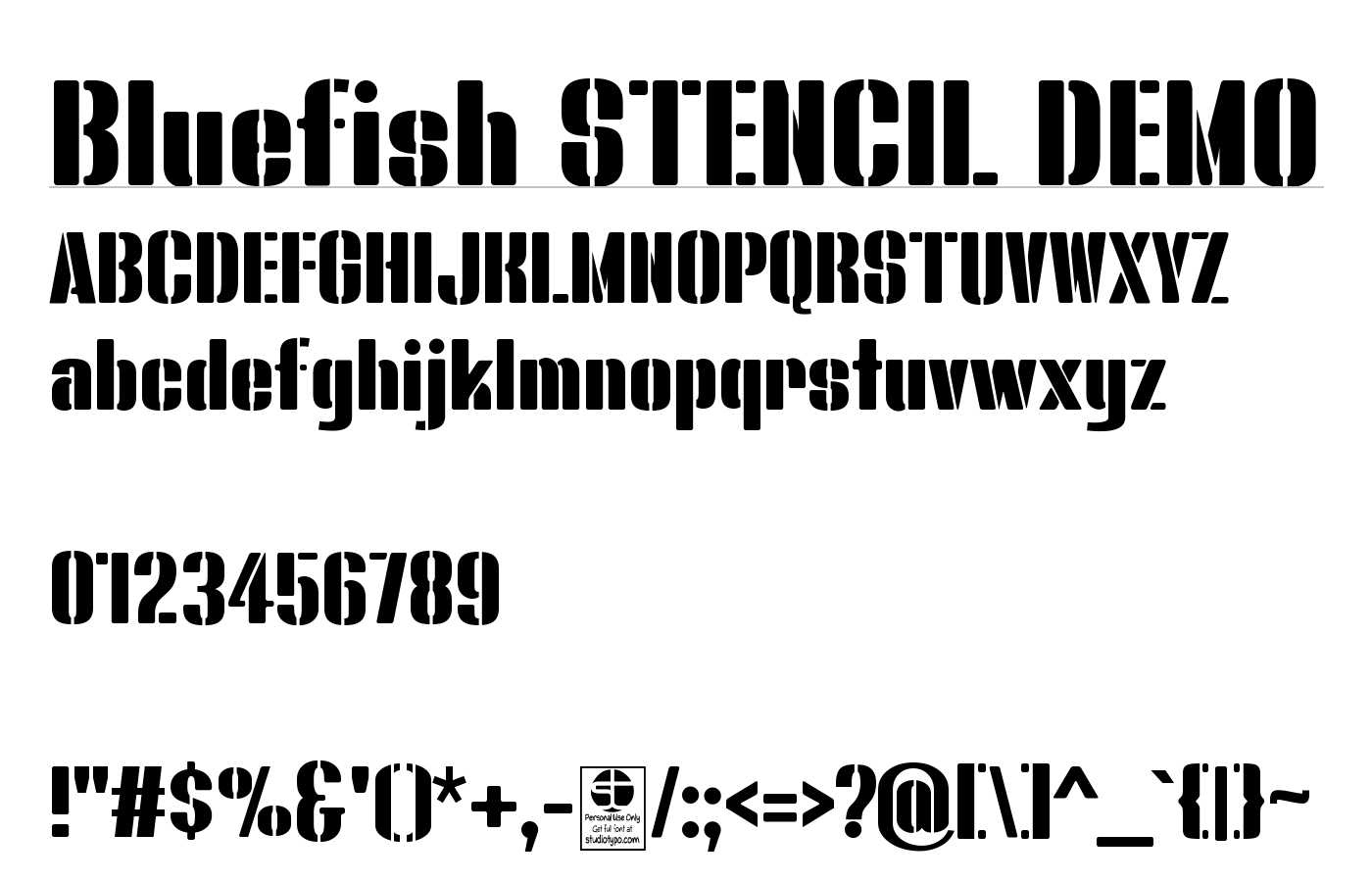Bluefish STENCIL DEMO Font preview