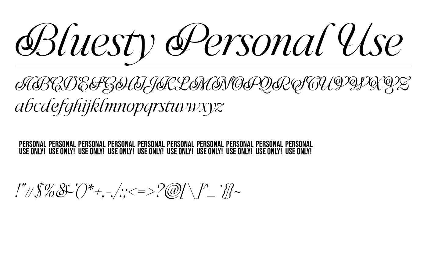Bluesty Personal Use Font preview