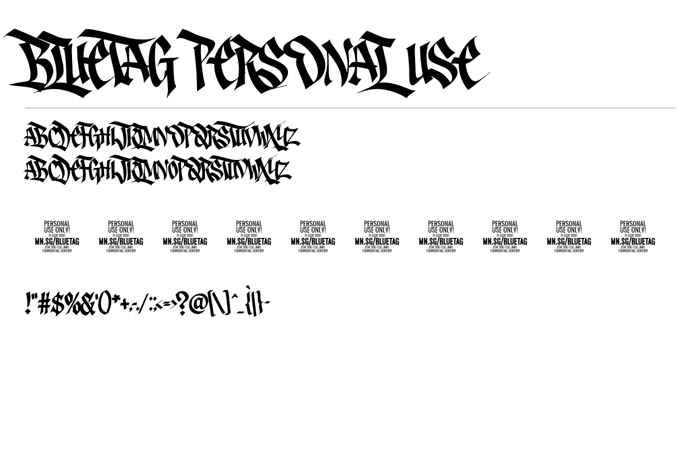 Bluetag PERSONAL USE Font preview