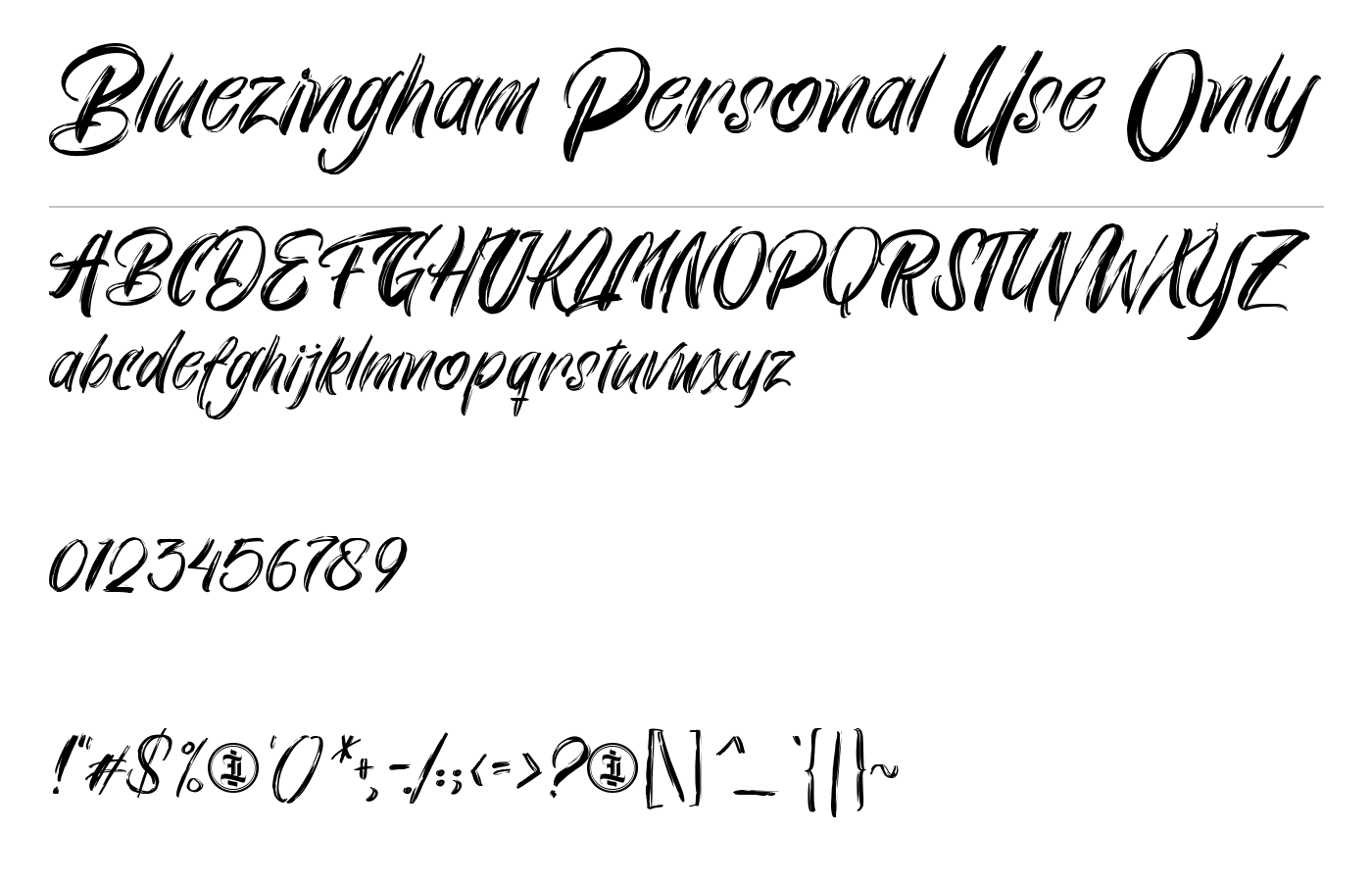 Bluezingham Personal Use Only Font preview