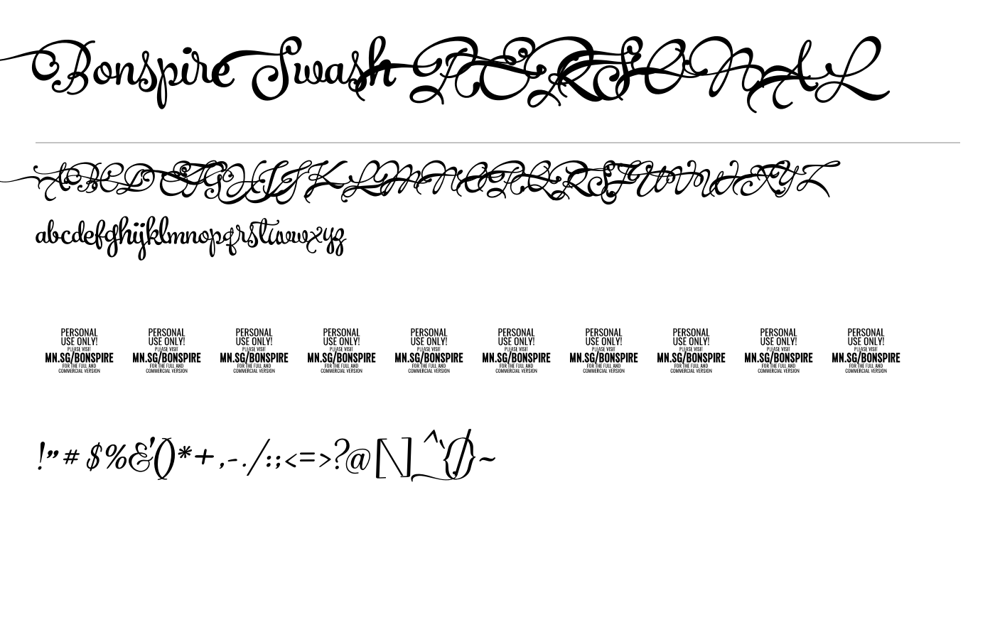 Bonspire Swash PERSONAL Font preview