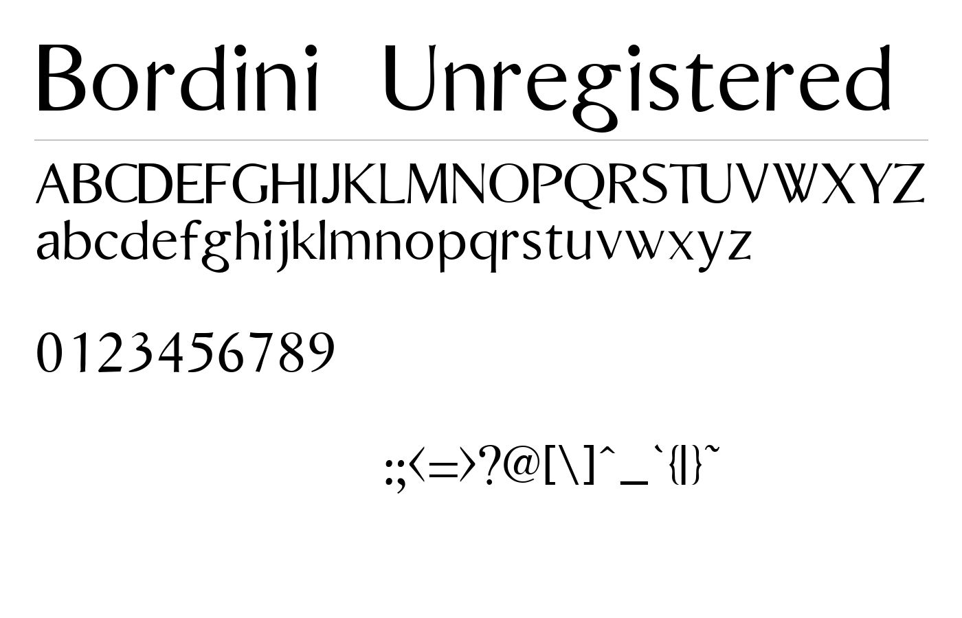 Bordini (Unregistered) Font preview