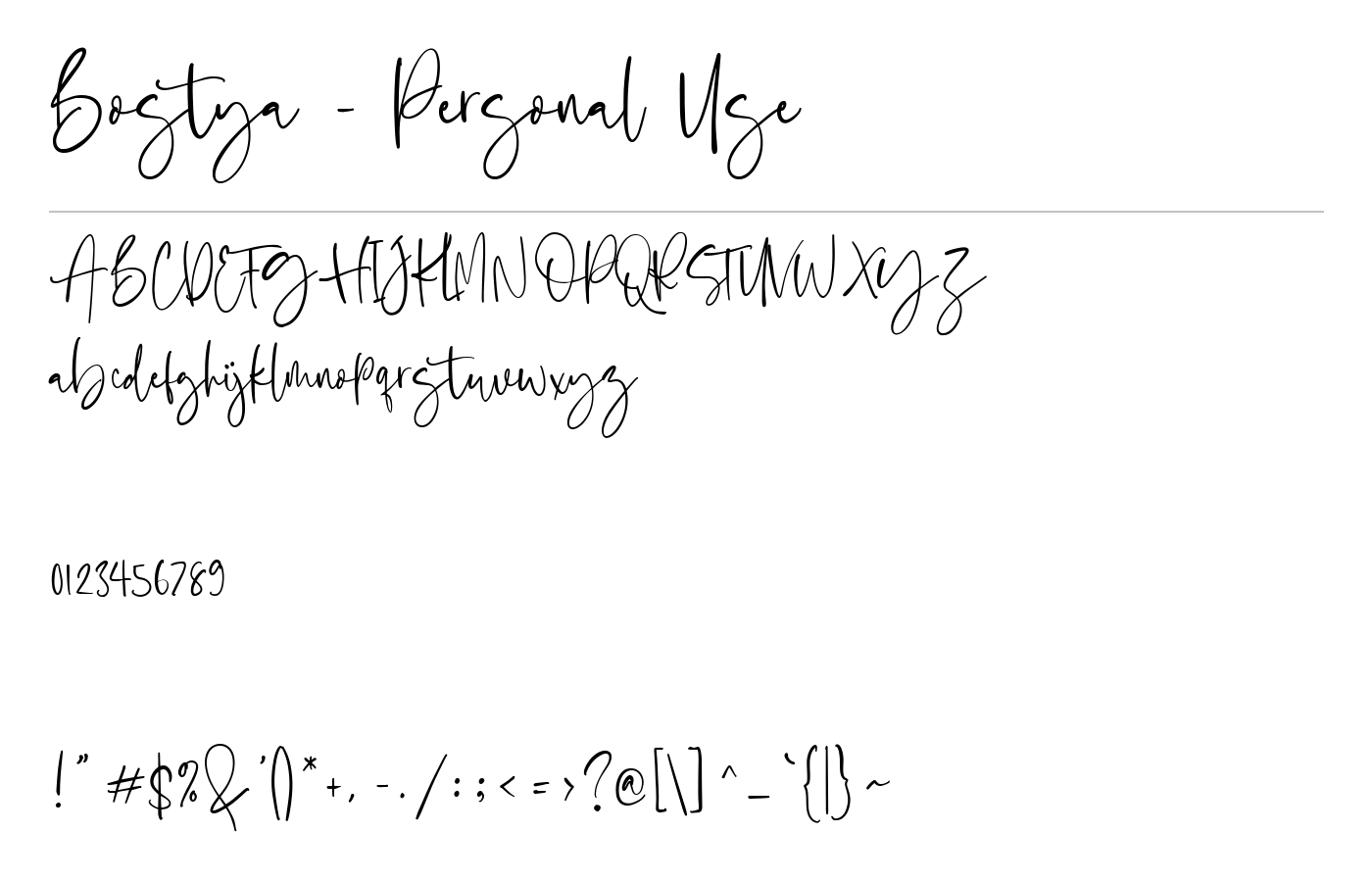 Bostya - Personal Use Font preview