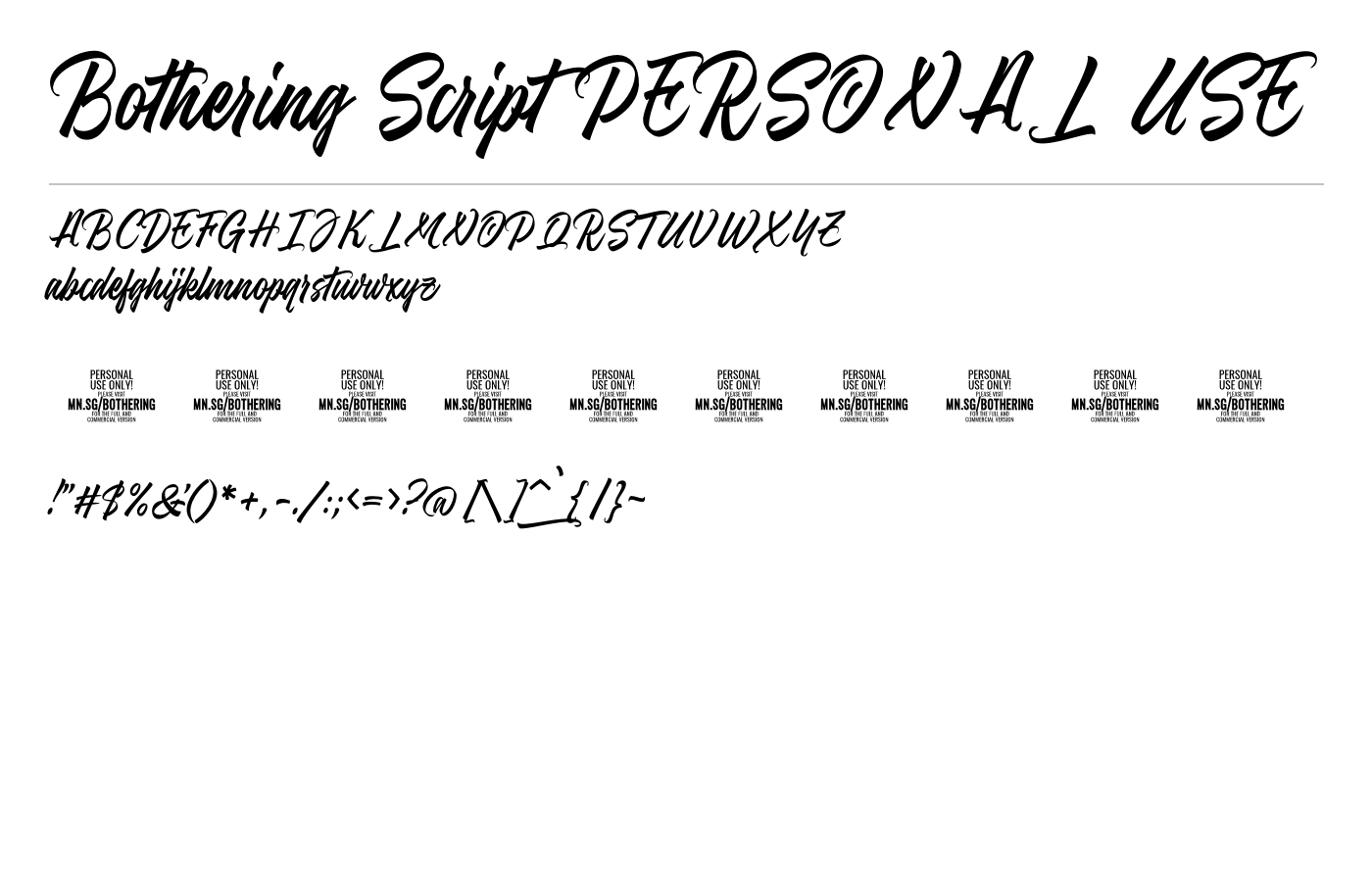 Bothering Script PERSONAL USE Font preview