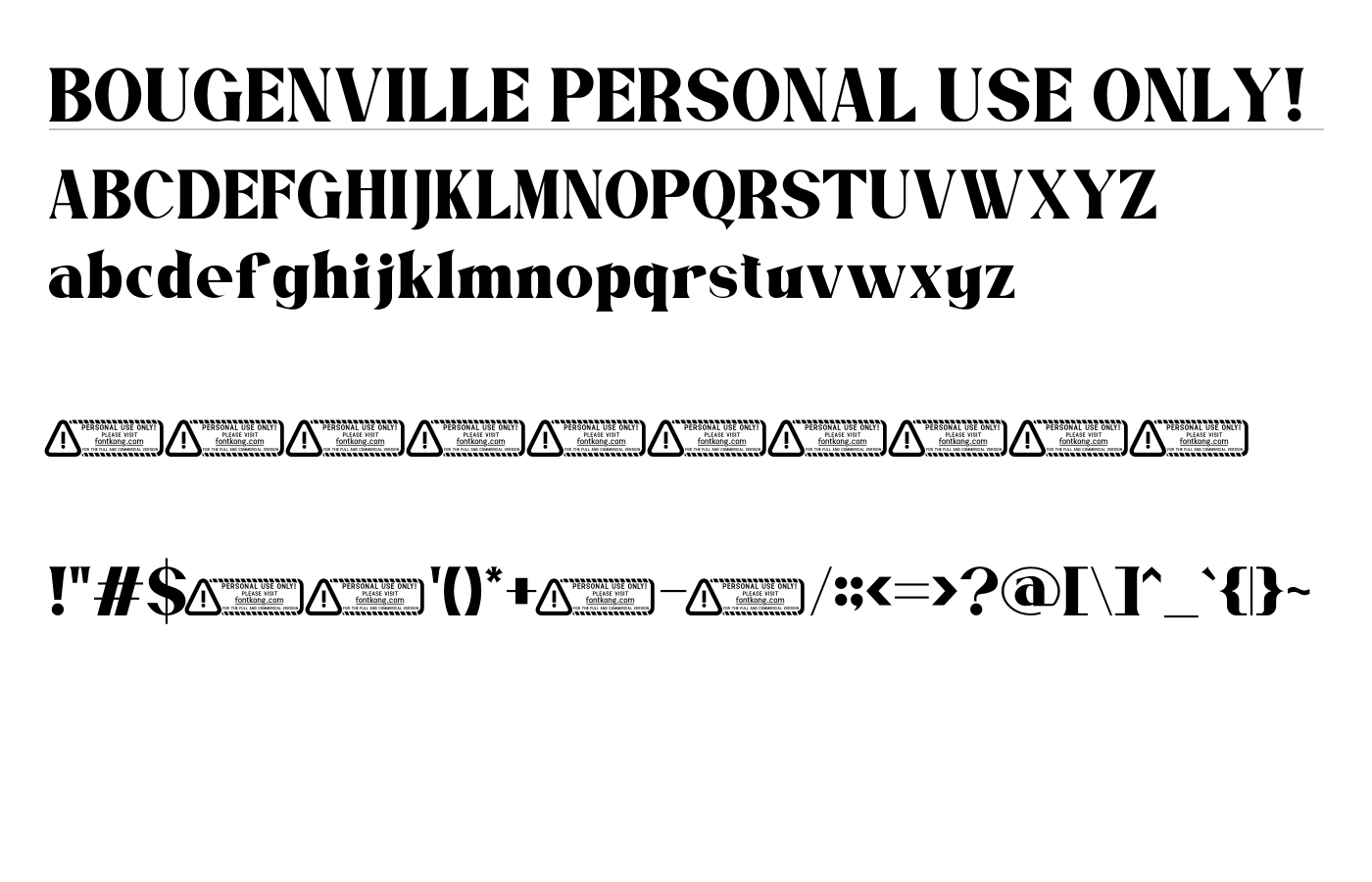 BOUGENVILLE PERSONAL USE ONLY! Font preview