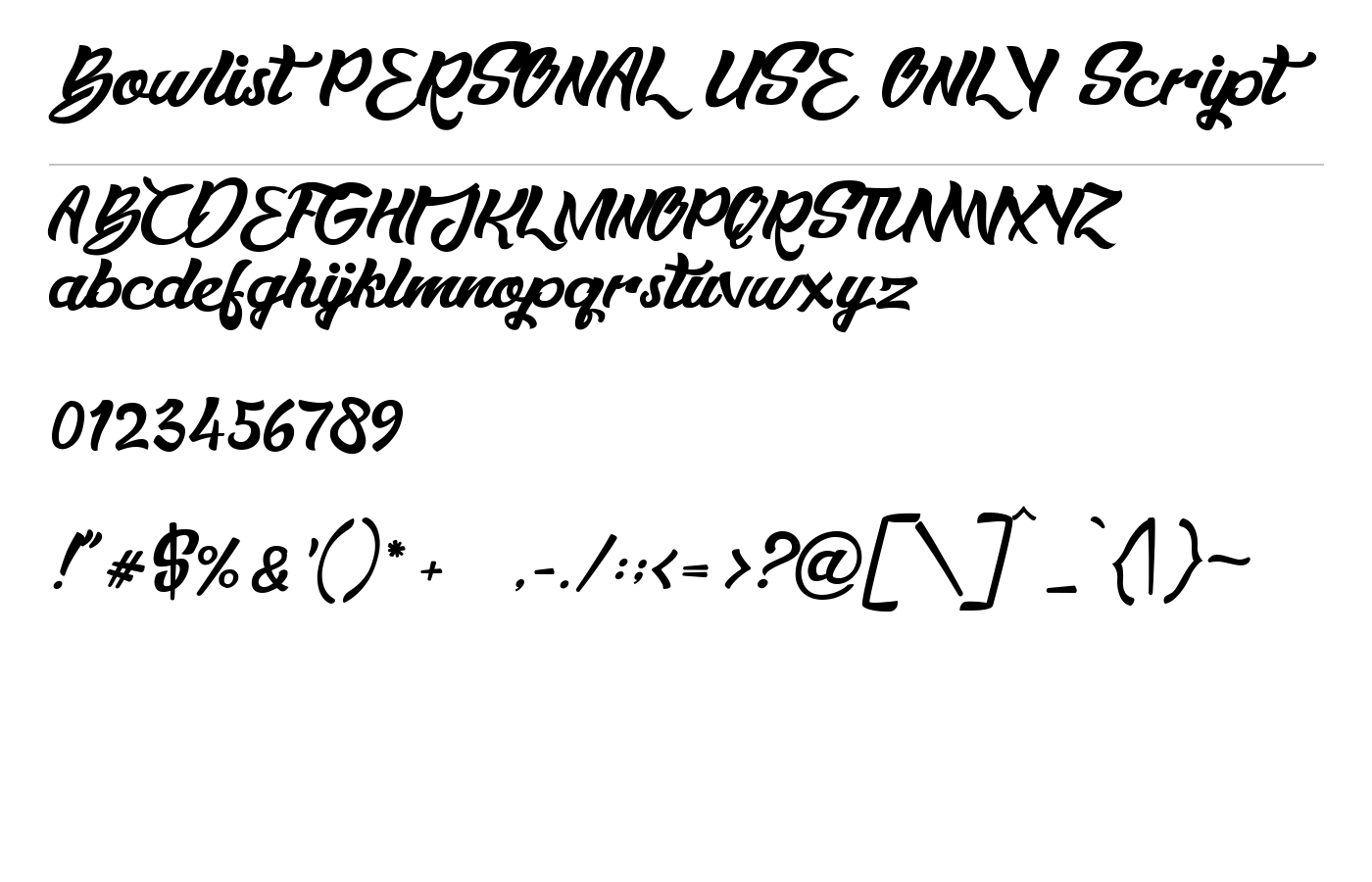 Bowlist PERSONAL USE ONLY Font preview