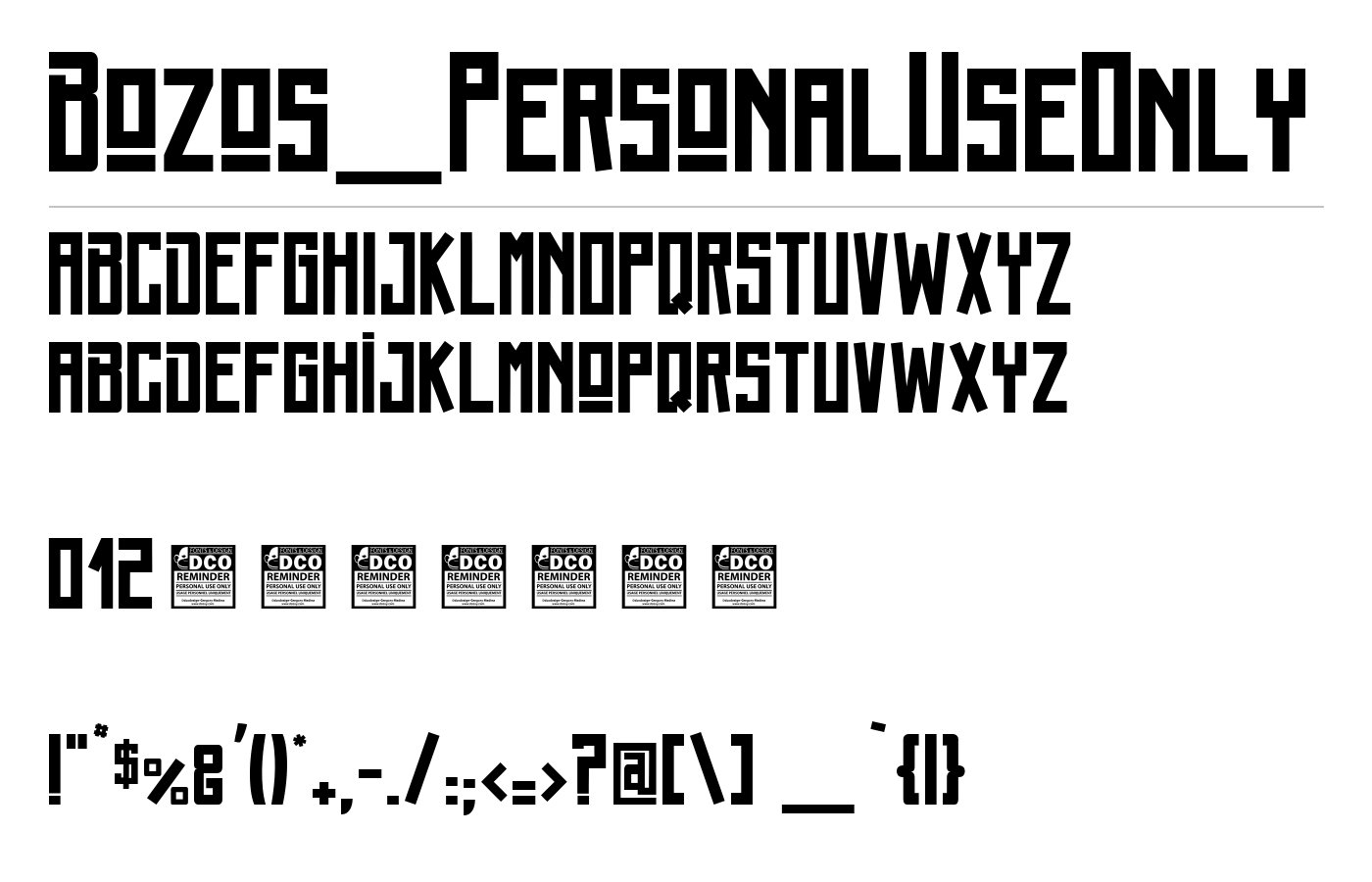 Bozos_PersonalUseOnly Font preview