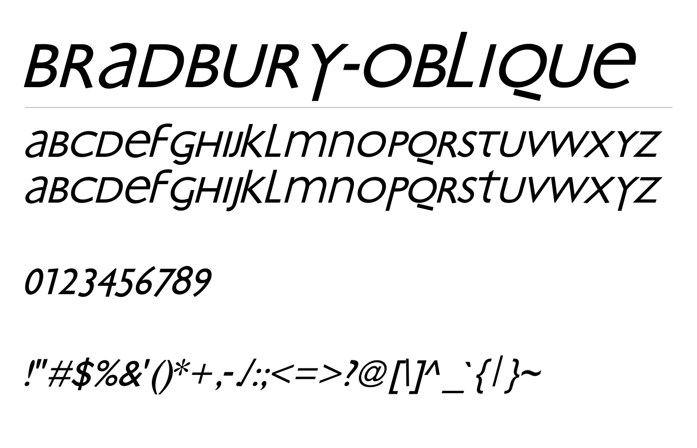 Bradbury-Oblique Font preview