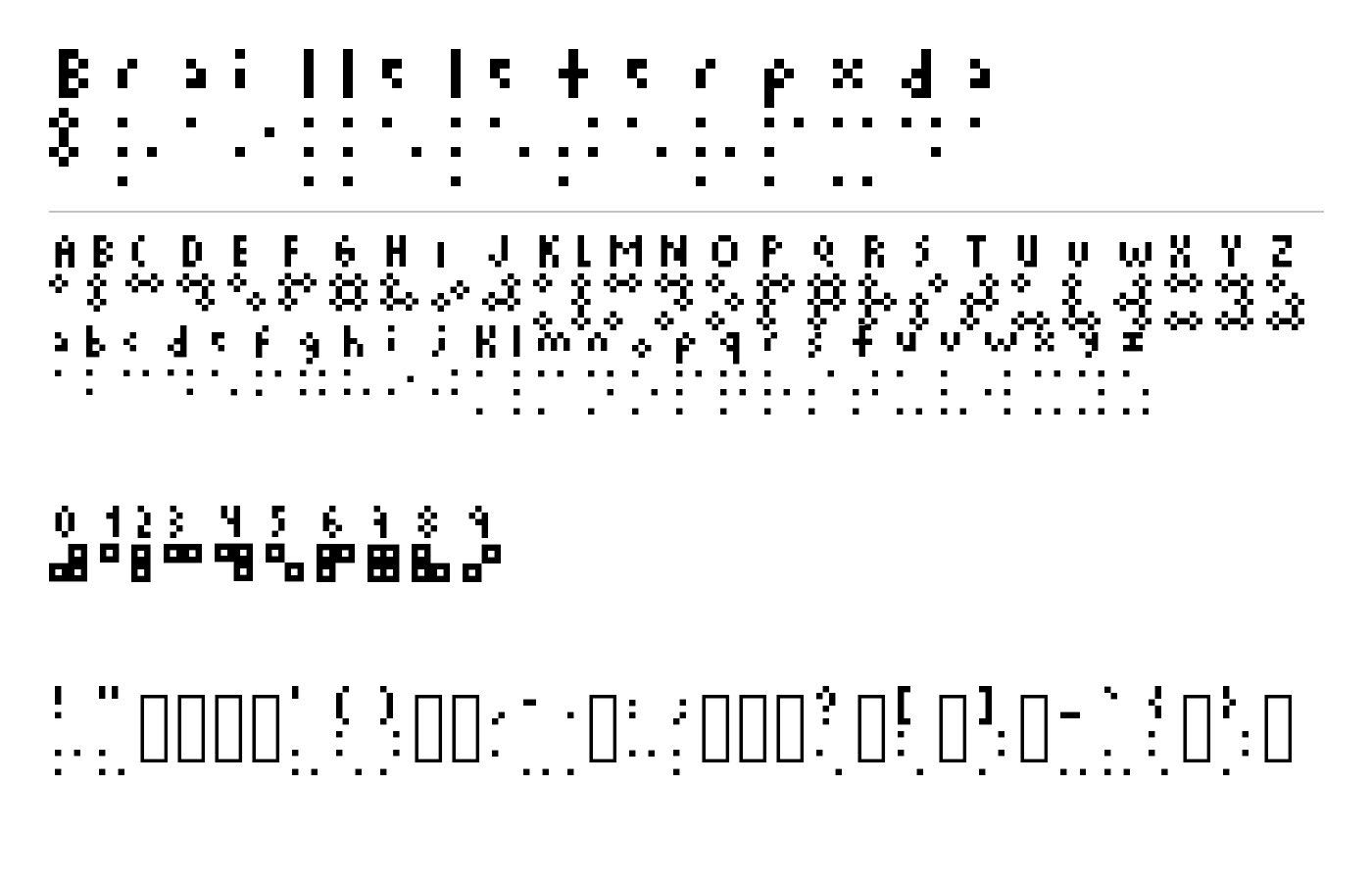 Brailleleterpxda Font preview