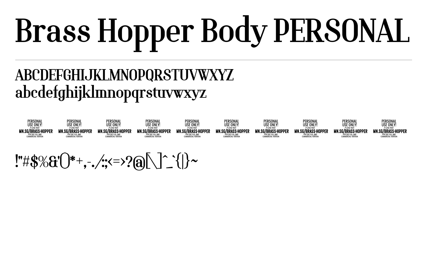 Brass Hopper Body PERSONAL Font preview