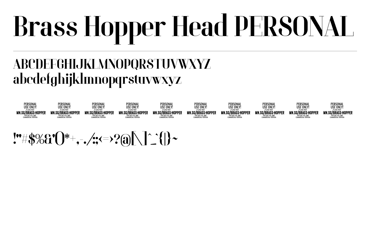 Brass Hopper Head PERSONAL Font preview