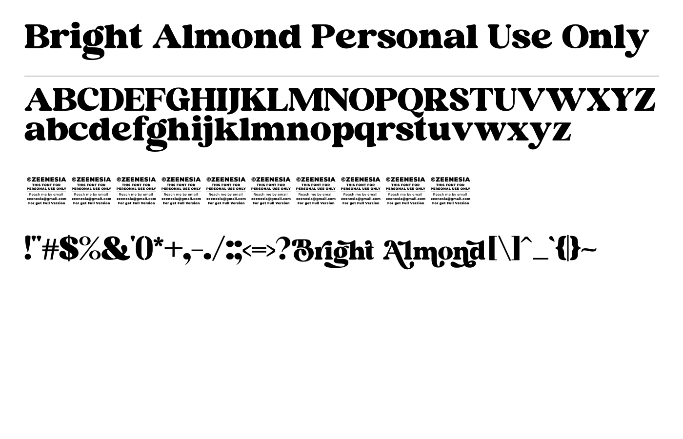 Bright Almond Personal Use Only Font preview