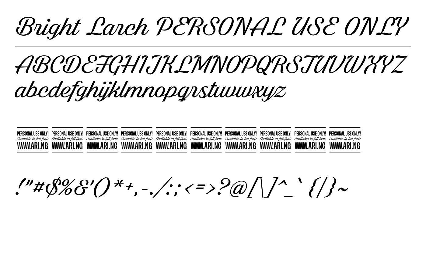 Bright Larch PERSONAL USE ONLY Font preview