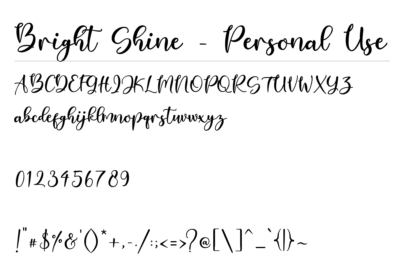 Bright Shine - Personal Use Font preview