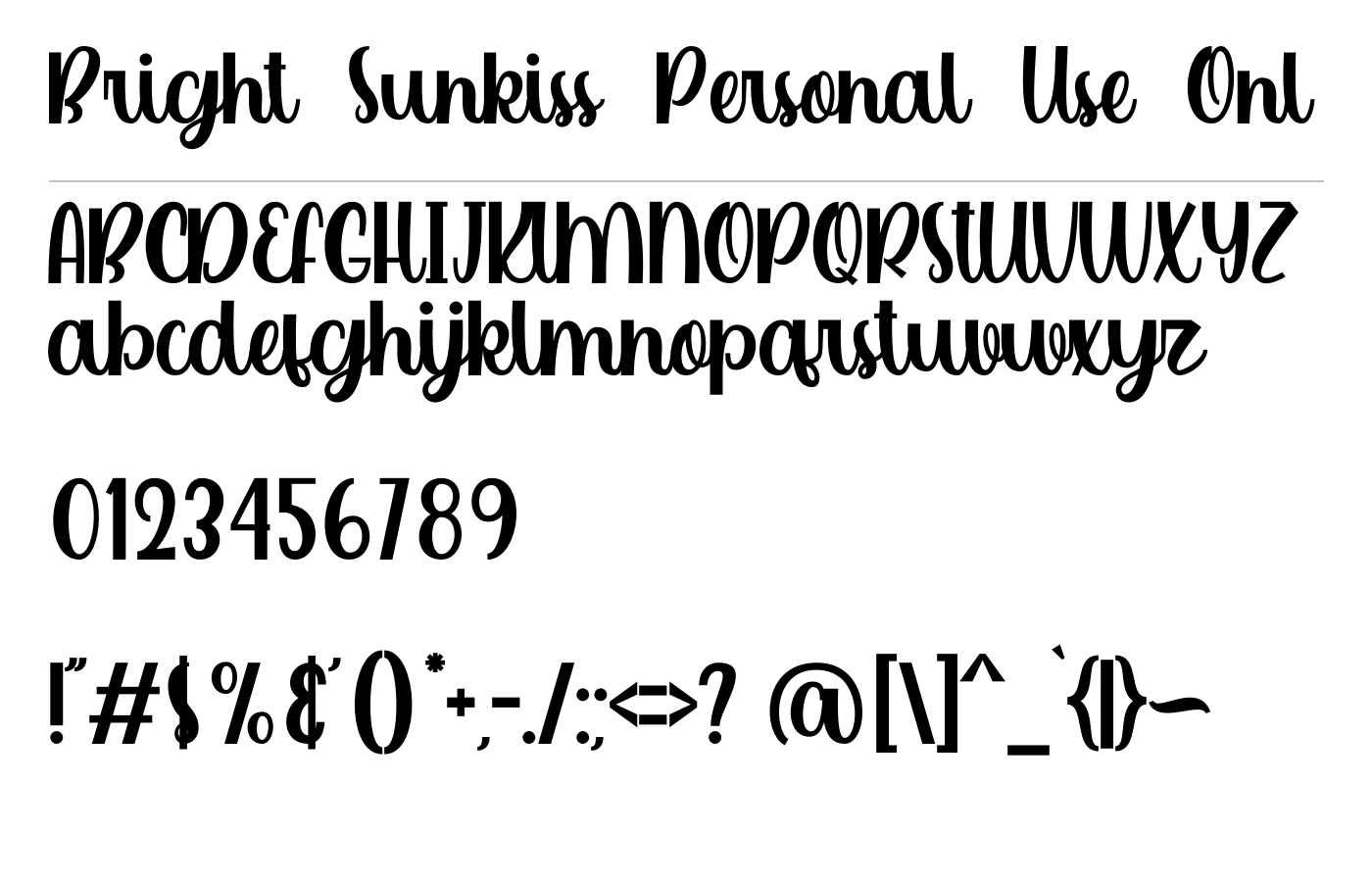 Bright Sunkiss Personal Use Onl Font preview