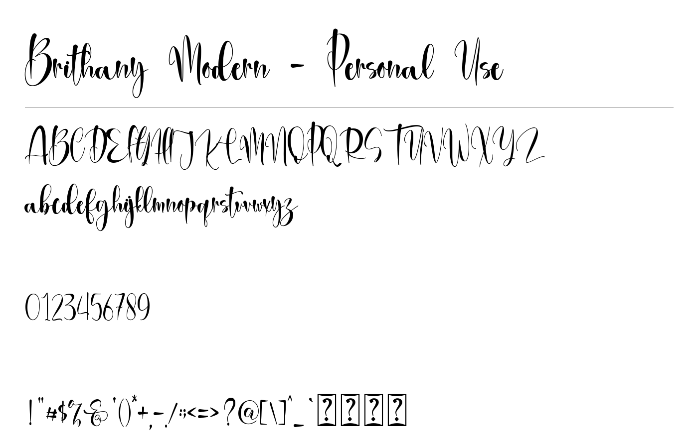 Brithany Modern - Personal Use Font preview