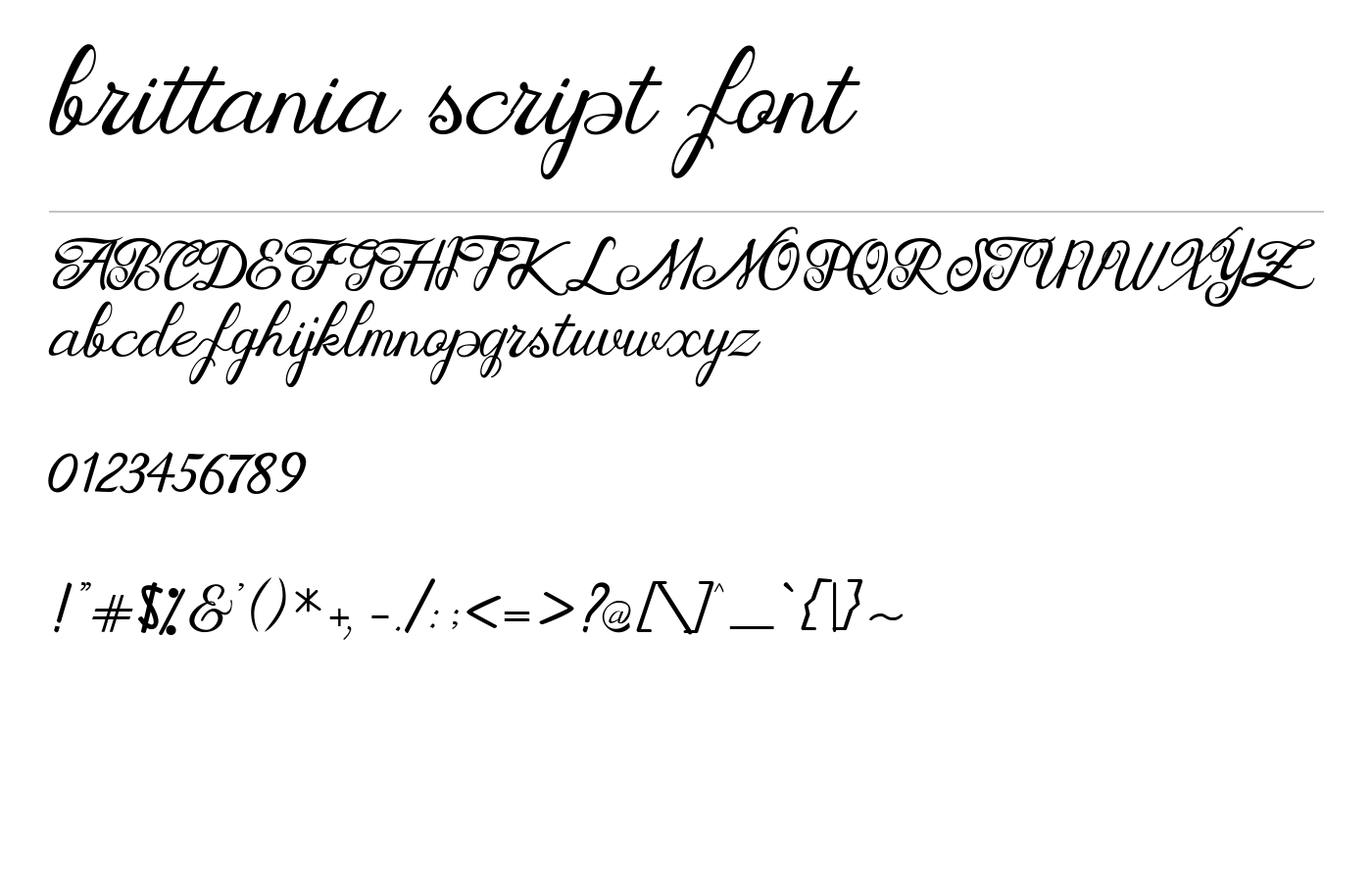 brittania script font preview