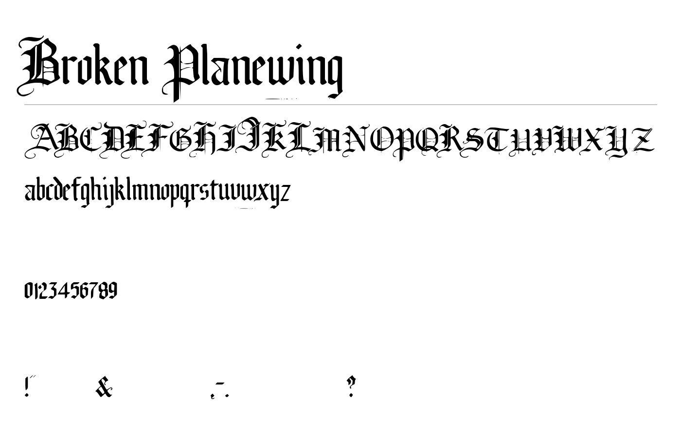 Broken Planewing Font preview