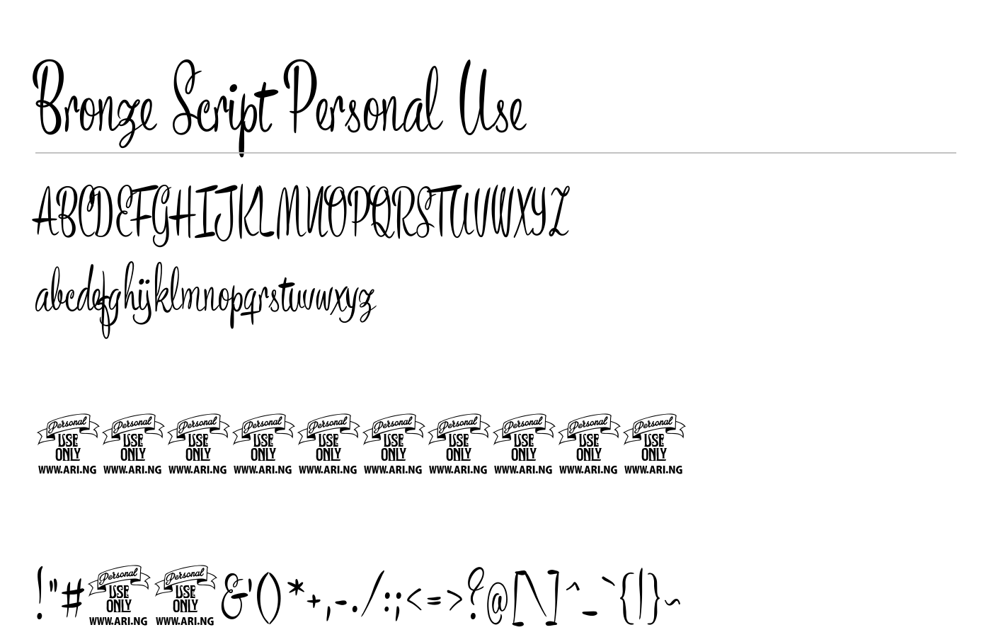 Bronze Script Personal Use Font preview