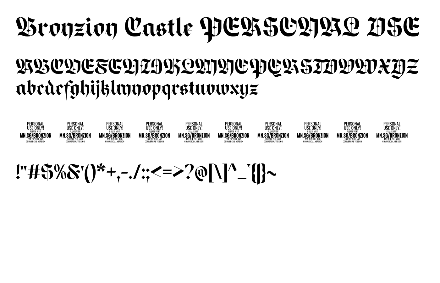 Bronzion Castle PERSONAL USE Font preview