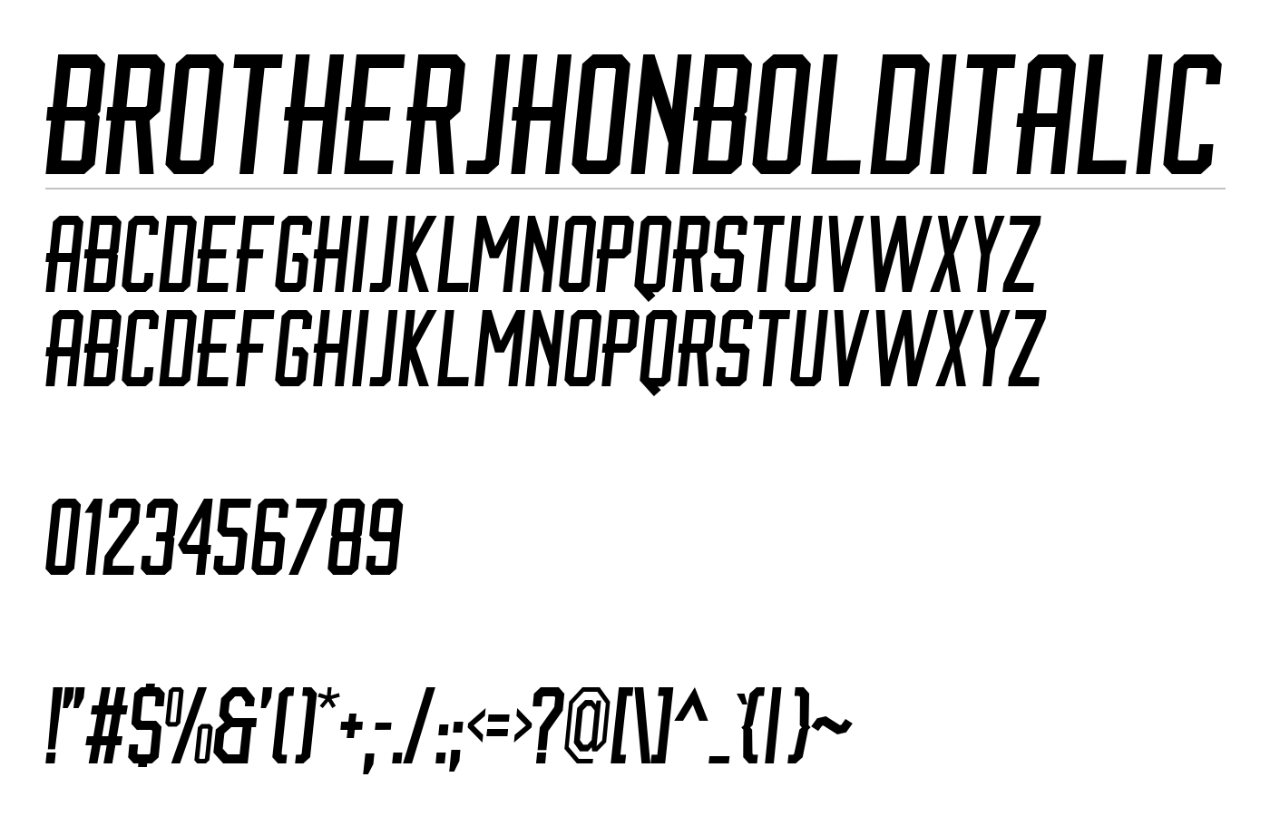 BrotherJhonBoldItalic Font preview