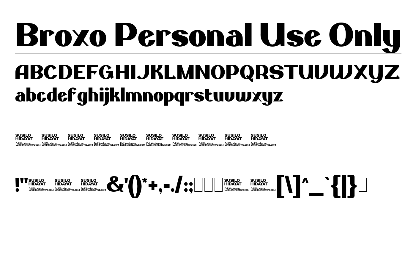 Broxo Personal Use Only Font preview