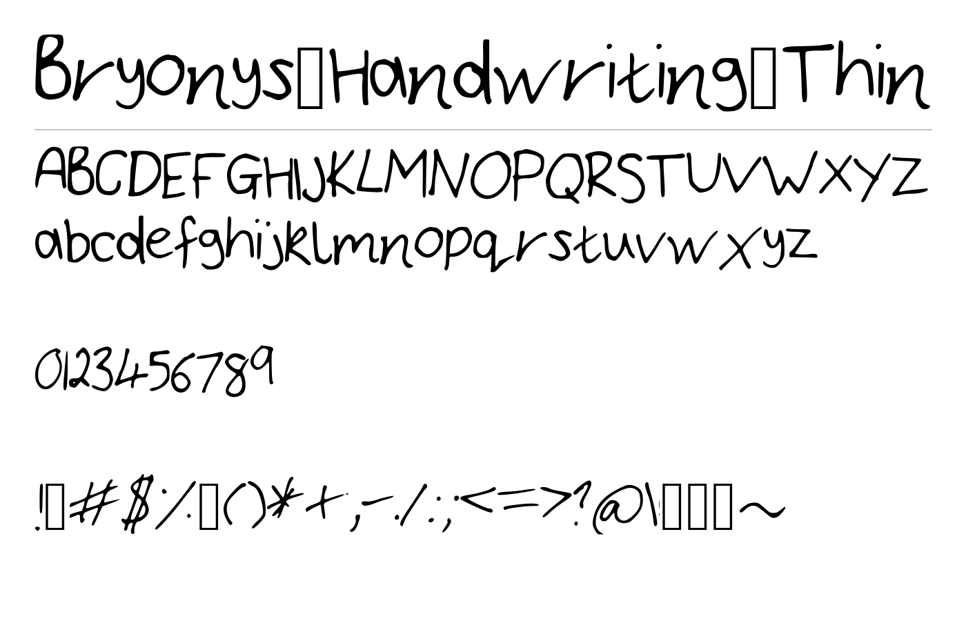 Bryonys_Handwriting_Thin Font preview