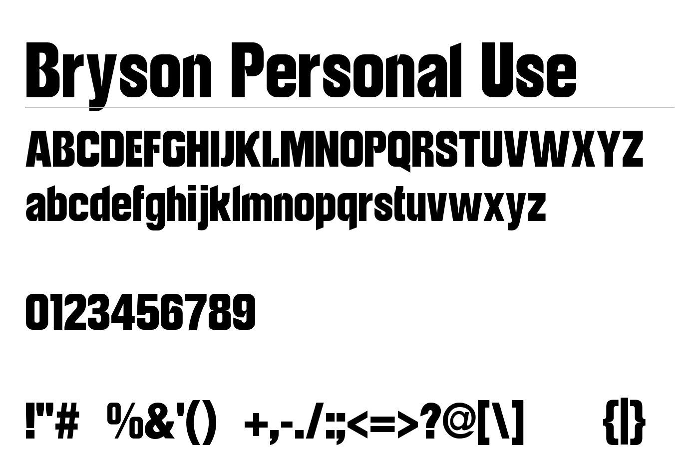 Bryson Personal Use Font preview