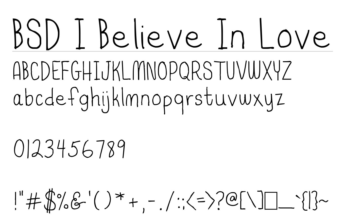 BSD I Believe In Love Font preview