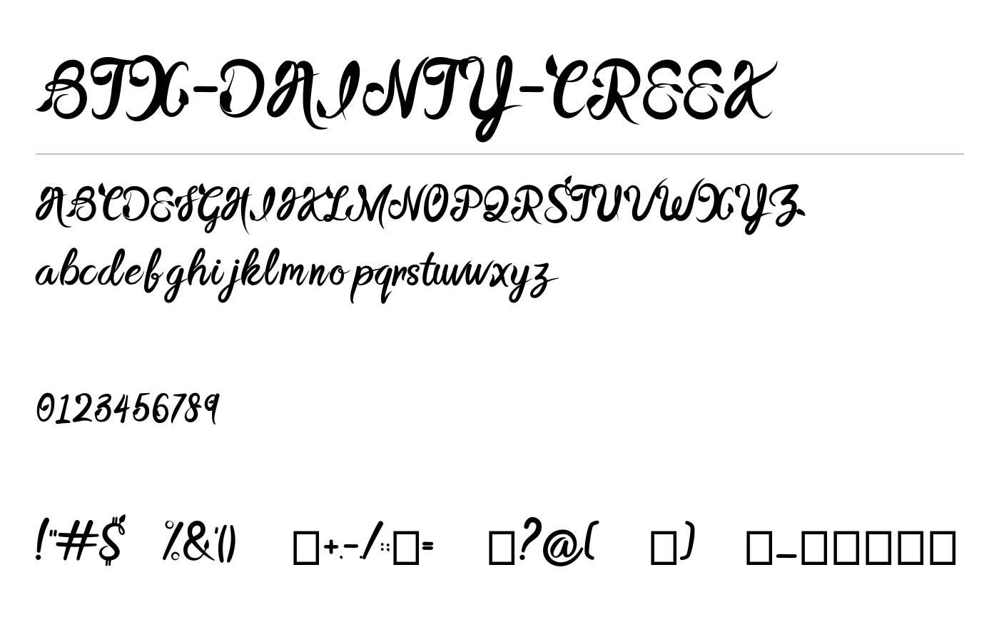 BTX-DAINTY-CREEK Font preview