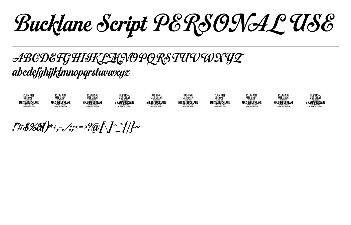 Bucklane Script PERSONAL USE Font preview