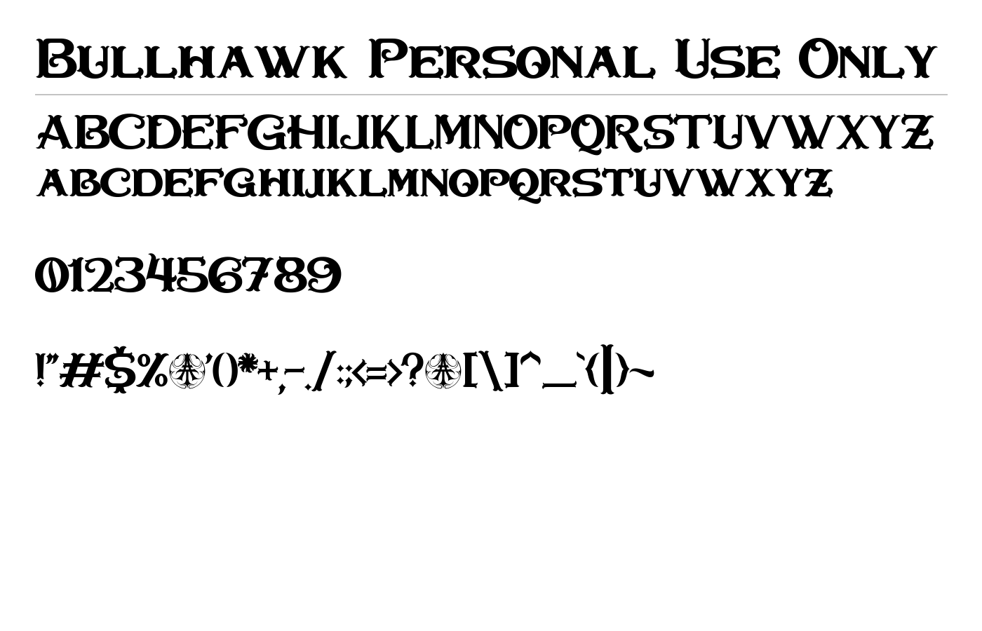 Bullhawk Personal Use Only Font preview