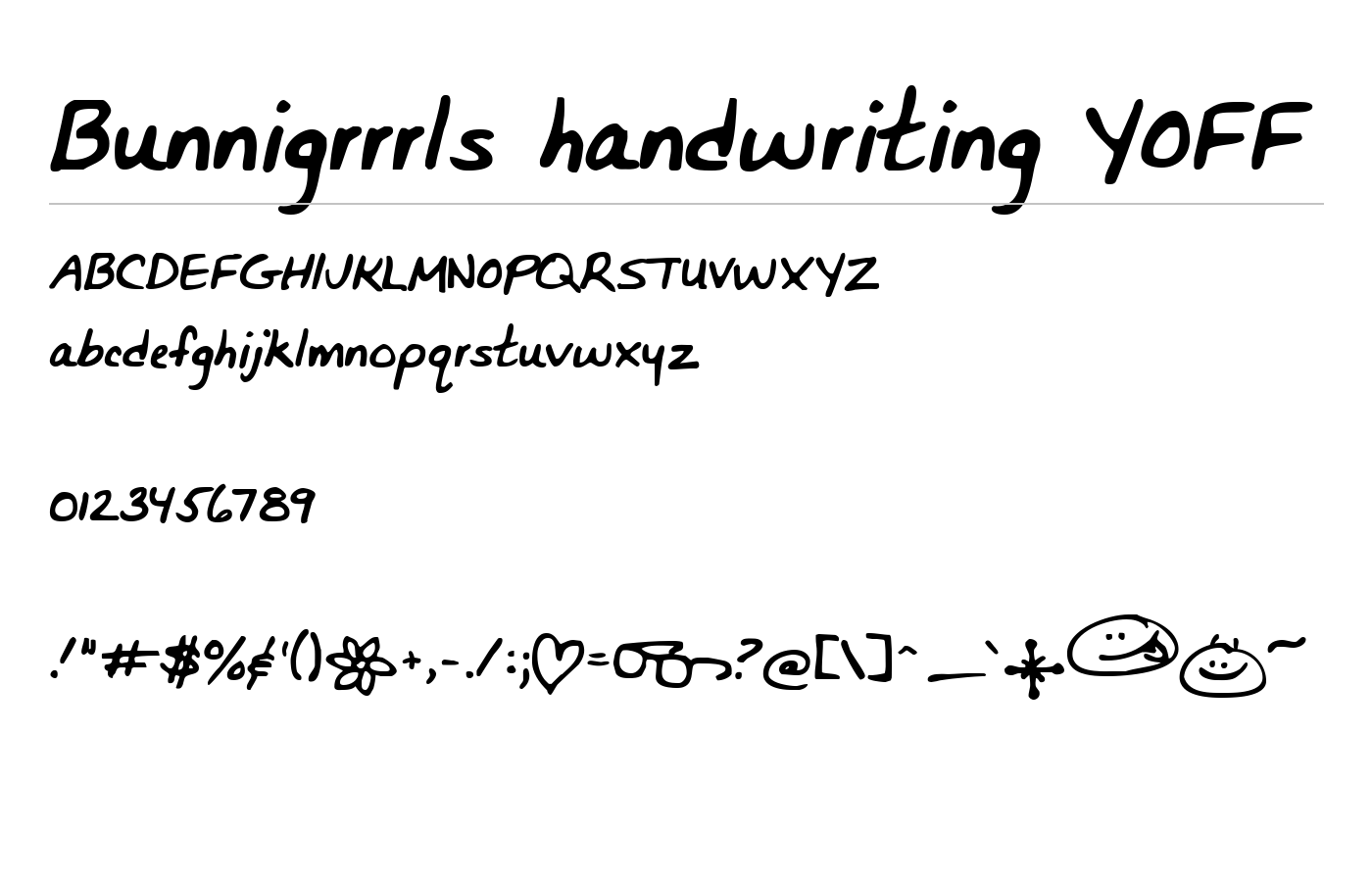 Bunnigrrrls handwriting YOFF Font preview