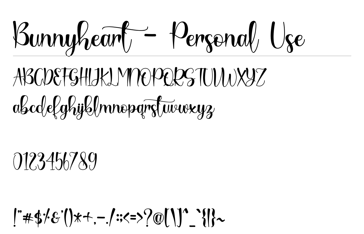 Bunnyheart - Personal Use Font preview