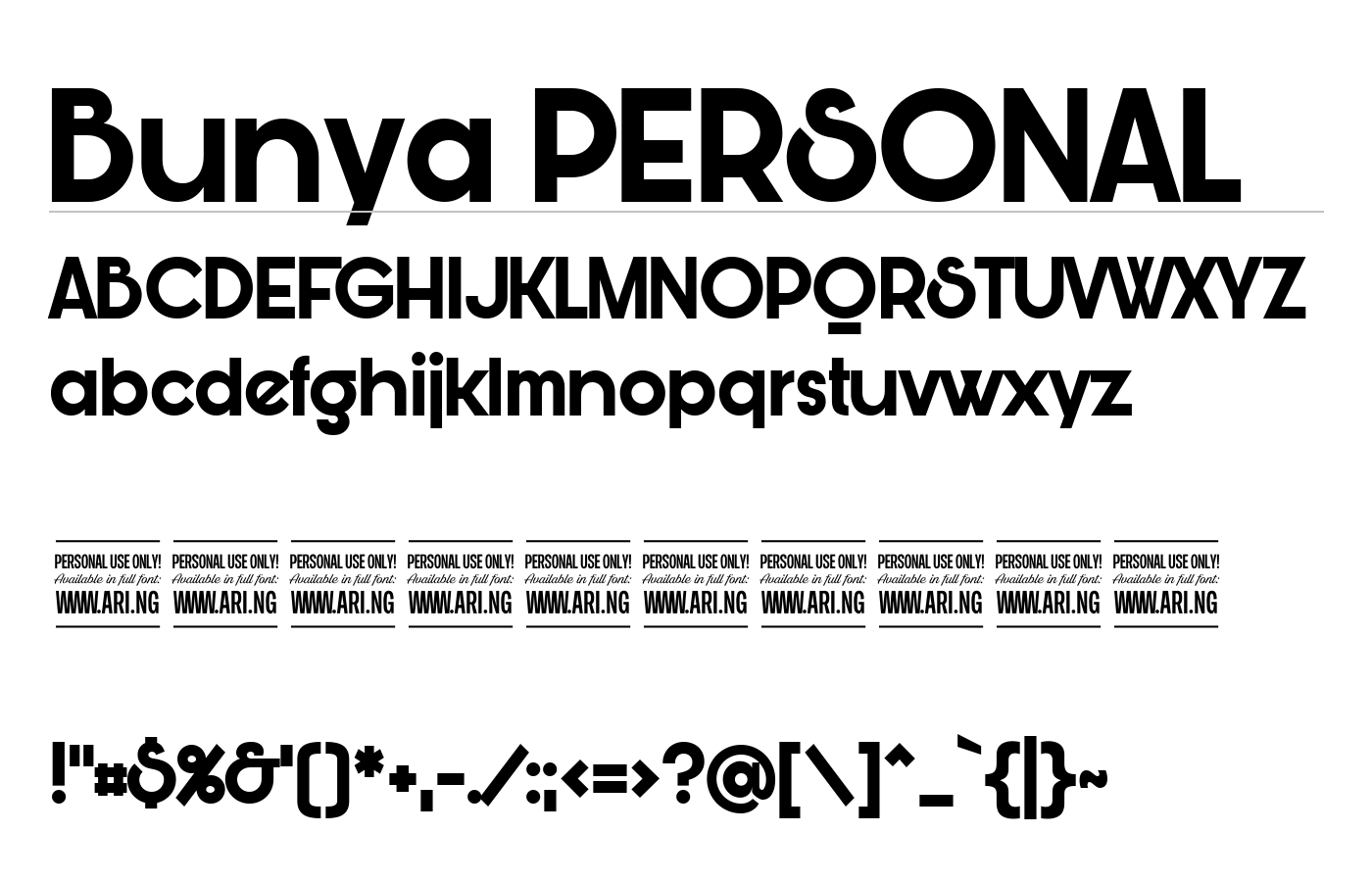 Bunya PERSONAL Font preview