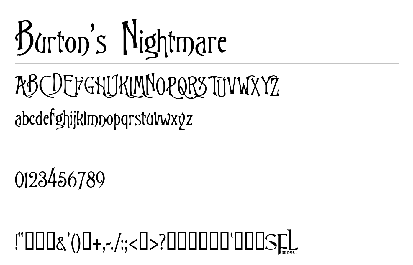 Burton's Nightmare Font preview