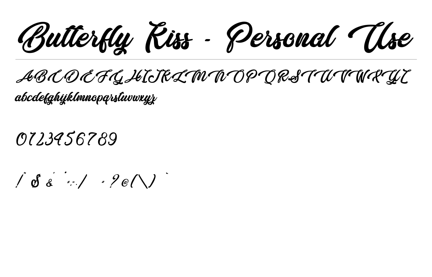 Butterfly Kiss - Personal Use Font preview