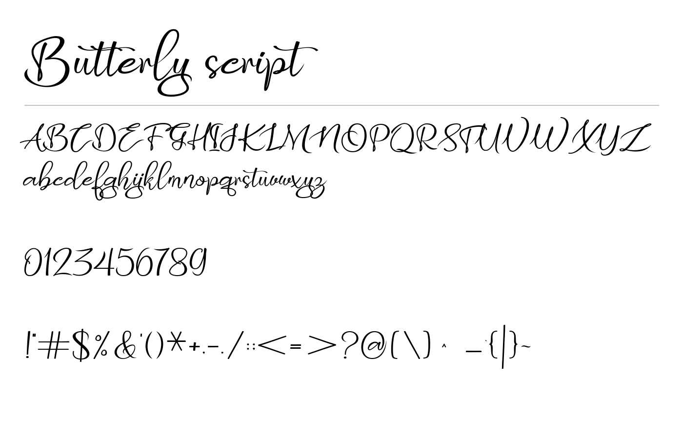 Butterly script Font preview